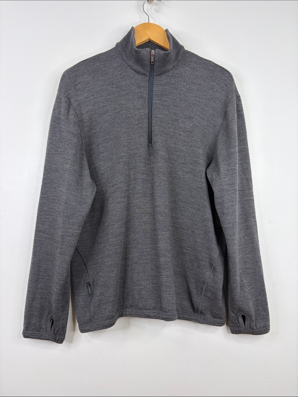 Icebreaker Sweater Mens Large Gray Merino Wool Quarter Zip 320 Sport Pullover